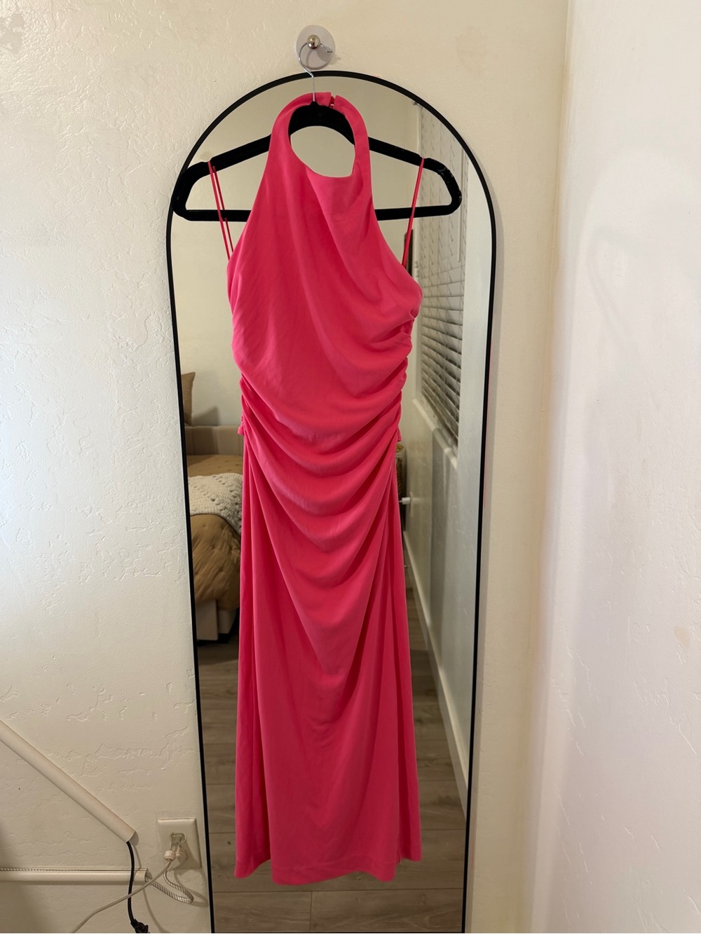 Women’s Hot Pink Halter Draped Maxi Dress